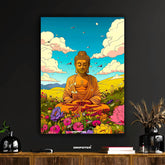 Serene Buddha in Flower Field Poster
